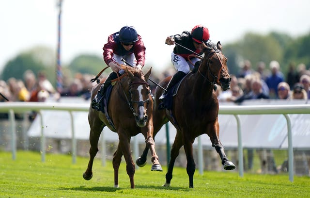 Aristia (right) finishing second in the Middleton Stakes in 2022