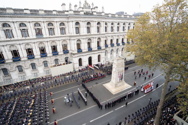 The scene at the Remembrance Sunday service at the Cenotaph, in 2023