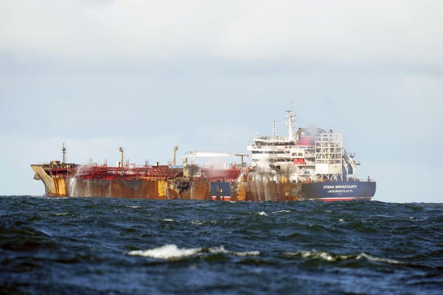 The US oil tanker MV Stena Immaculate moves with the tide