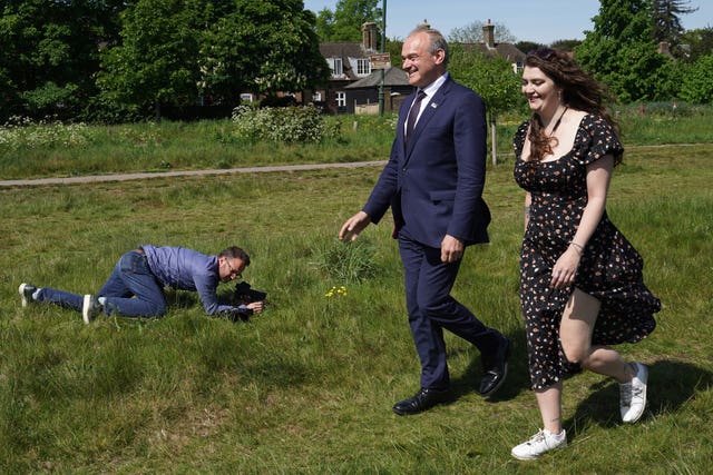 Sir Ed Davey with a local Liberal Democrat supporter on Wimbledon Common
