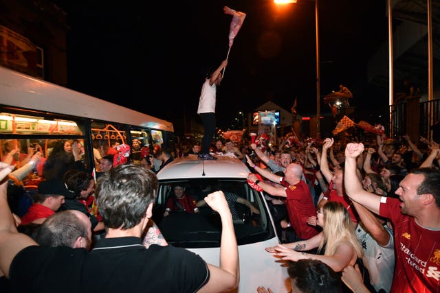 Liverpool and Tottenham Hotspur fans watching the UEFA Champions League Final in the UK