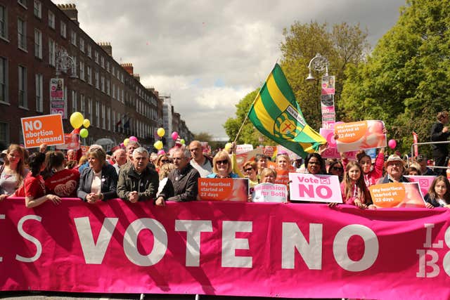 Demonstrators in Dublin campaign for the retention of the Eighth Amendment (Niall Carson/PA)