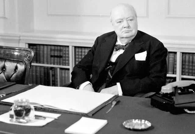 Sir Winston Churchill in the cabinet room at 10 Downing Street