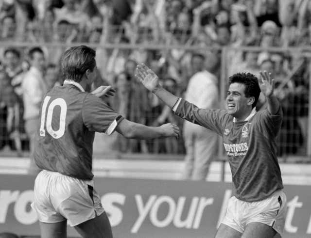 Neil Webb (right) scored for Forest in the 1989 League Cup final win over Luton. 