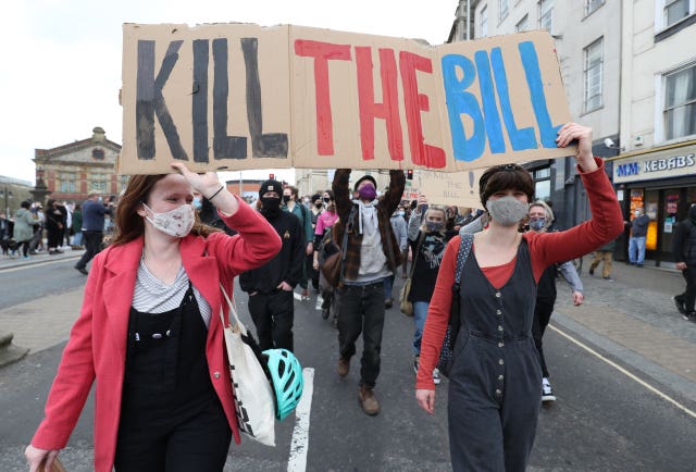 People take part in a ‘Kill the Bill’ protest in Bristol