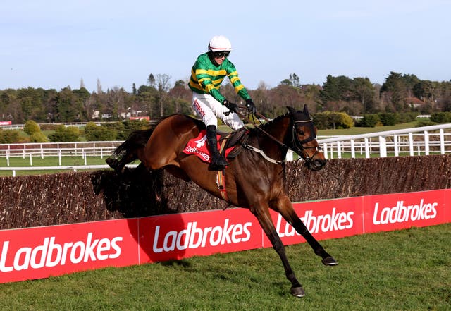 Gentleman De Mee ridden by jockey Danny Mullins on their way to winning the Ladbrokes Dublin Chase