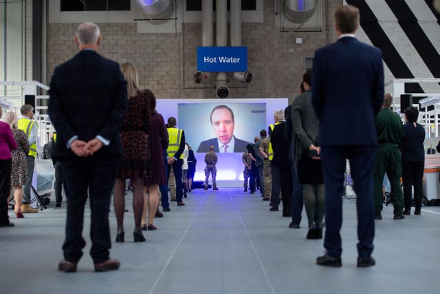 Health Secretary Matt Hancock speaks via video link at the opening of the NHS Nightingale Hospital Birmingham