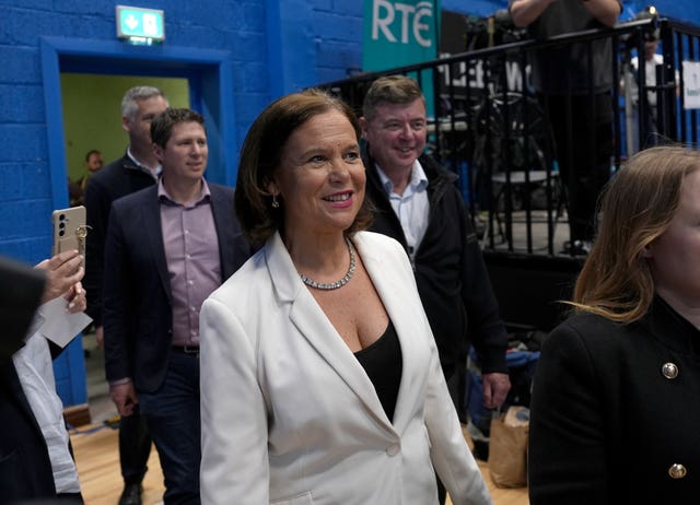Mary Lou McDonald arrives at the count for the Galway West by-election 
