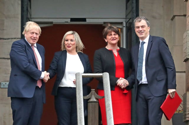 Boris Johnson, Arlene Foster, Michelle O’Neill and Julian Smith
