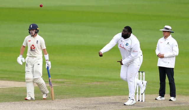 West Indies’ Rahkeem Cornwall bowls during day one