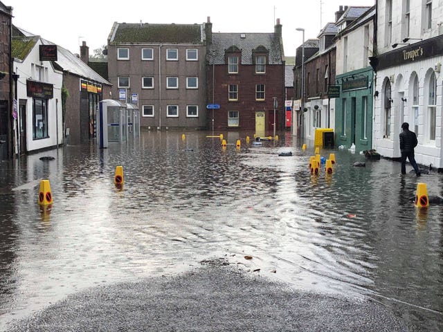 Flooding in Stonehaven, Aberdeenshire, in Scotland