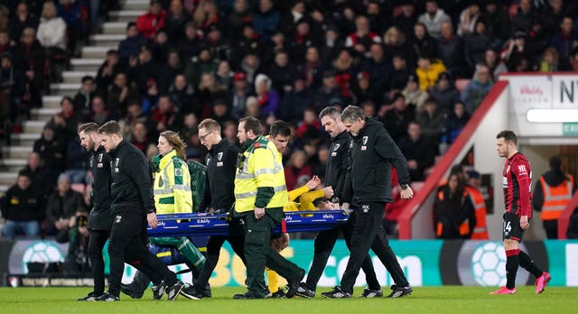 There were fears Mustafi had suffered a serious injury as he was forced off at he Vitality Stadium.