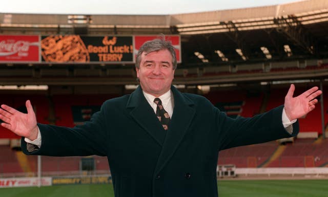 Terry Venables on the pitch at Wembley after his appointment as England manager
