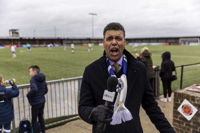 Chris Kamara commentating as Eni Aluko plays for Pevensey and Westham FC