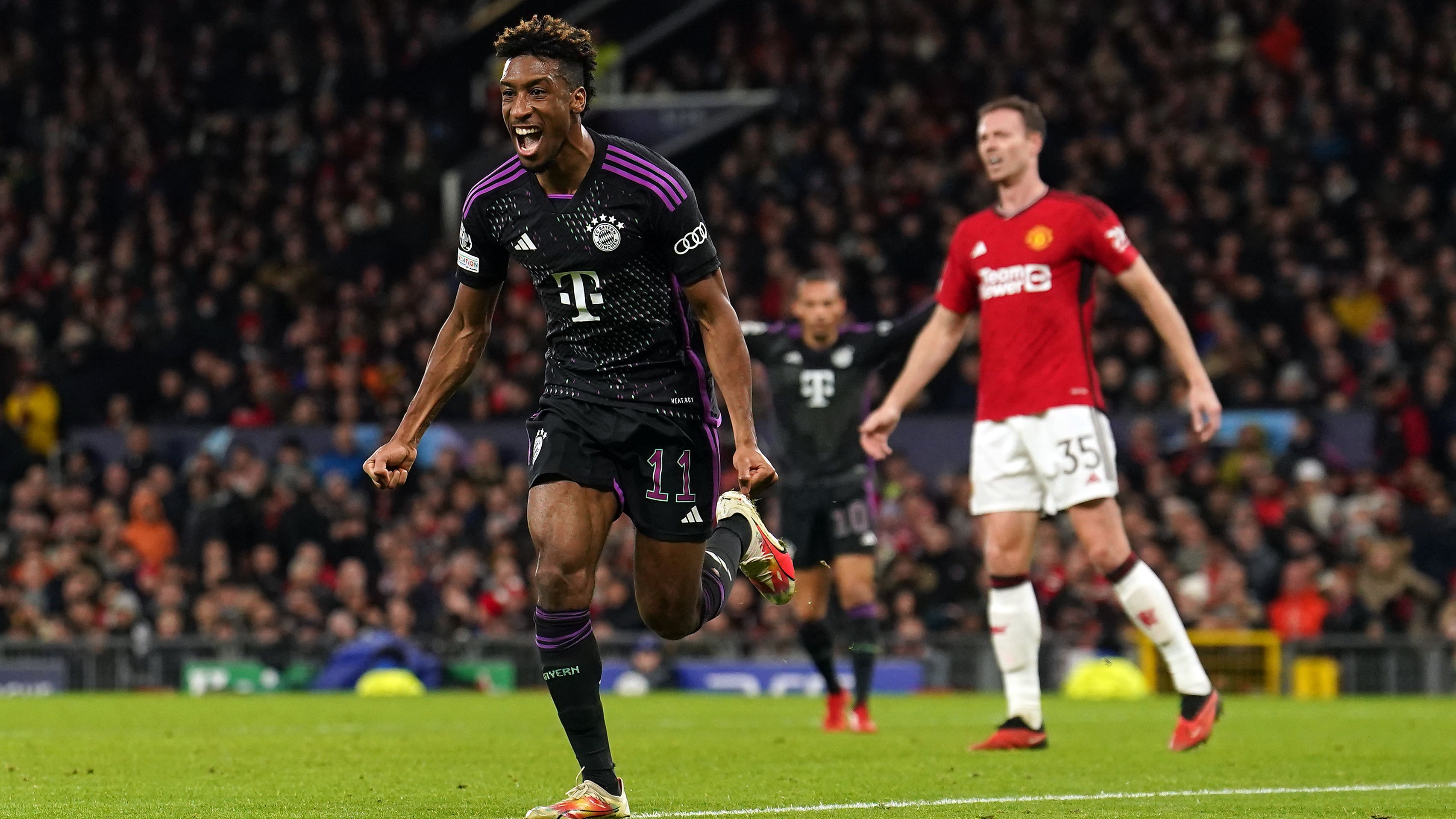 Kingsley Coman celebrates after scoring Bayern Munich’s winner (Martin Rickett/PA)