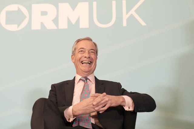 Reform UK leader Nigel Farage during a press conference at The May Fair hotel in central London