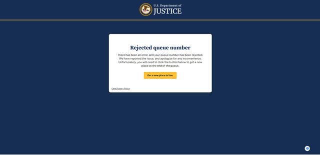 Screengrab take from the US Department of Justice showing a failed queue position 