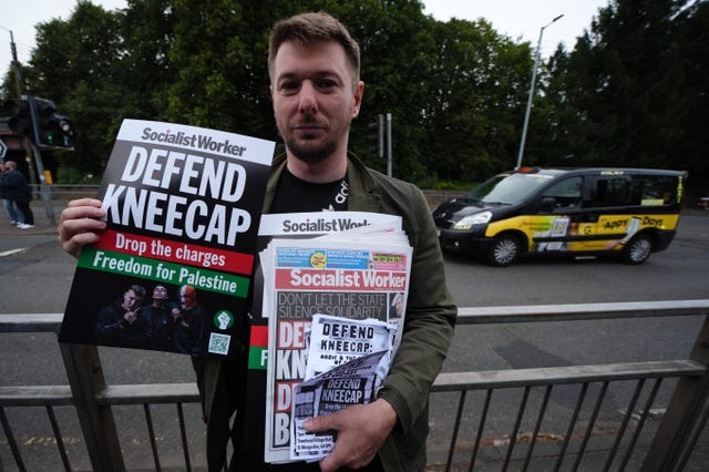 Demonstrators outside the O2 Academy in Glasgow