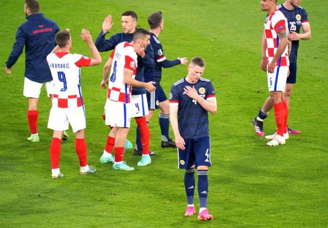 Scotland’s Scott McTominay reacts after defeat to Croatia at Euro 2020