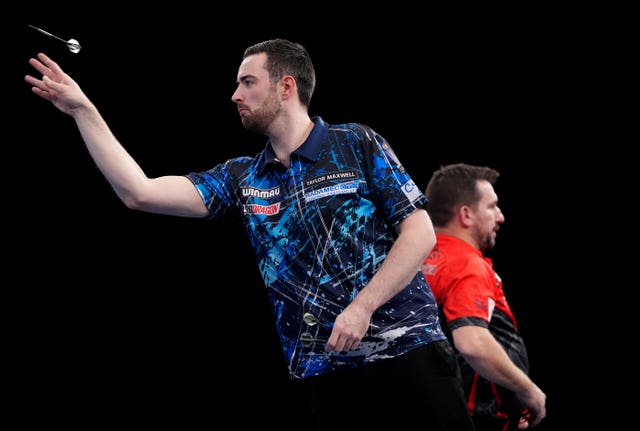 Luke Humphries during the final against Jonny Clayton at the 2025 Winmau World Masters