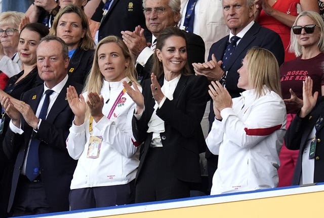 The Princess of Wales in the stands with England’s Marlie Packer (right) and Zoe Aldcroft 