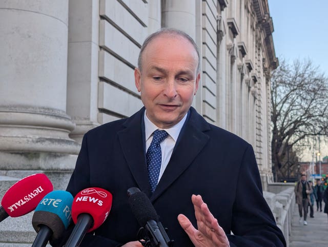 Taoiseach Micheal Martin speaking to reporters 
