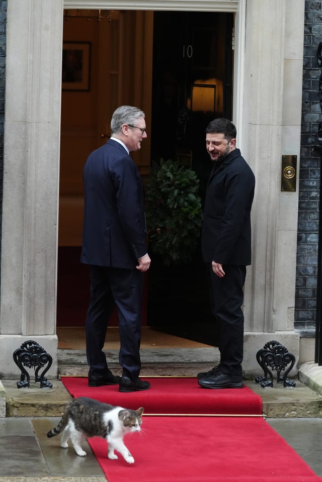 Prime Minister Sir Keir Starmer welcomes Ukrainian President Volodymyr Zelensky to Number 10 Downing Street, London