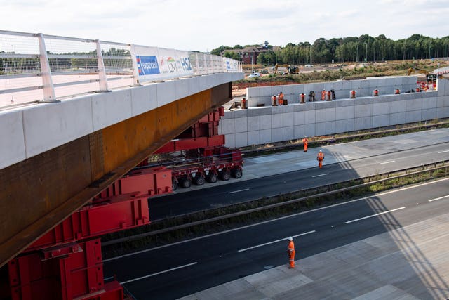 The construction of a HS2 bridge over the M42 in north Warwickshire