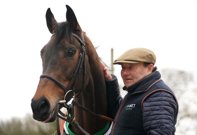 Nicky Henderson and Epatante during the visit to Nicky Henderson’s yard at Seven Barrows in Lambourn, Berkshire 