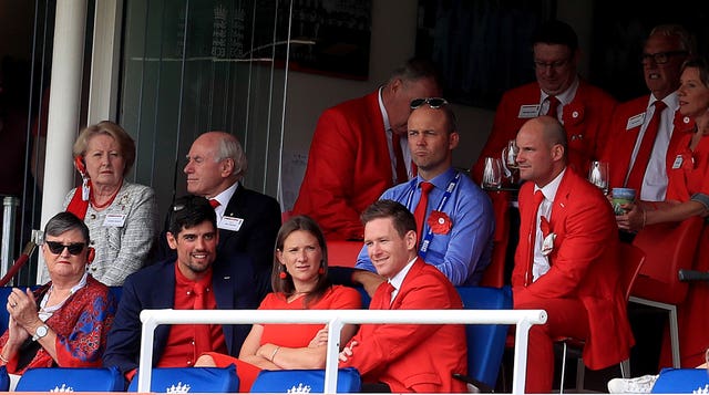 Eoin Morgan and Alastair Cook were among those to don red in honour of the Ruth Strauss foundation
