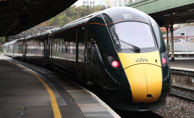 A Great Western Railway train waits on a platform at Bristol Temple Meads station in Bristol