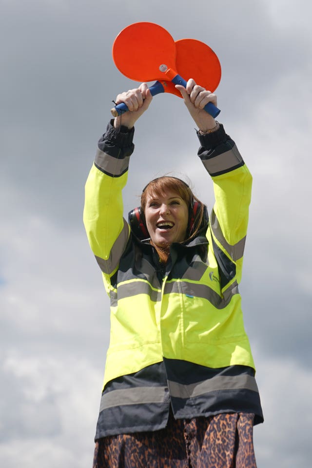 Angela Rayner drives a plane at Stansted Airport