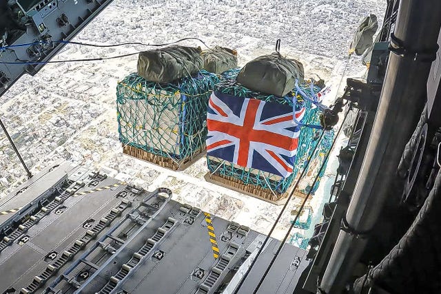 Humanitarian aid being dropped over Gaza from an RAF aircraft 