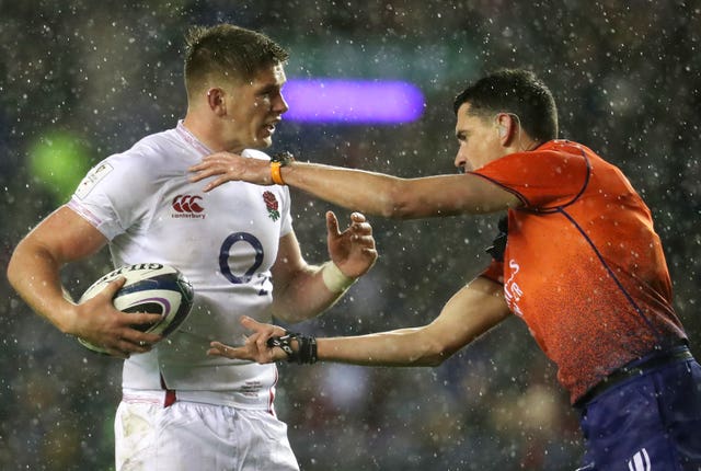 Owen Farrell and Pascal Gauzere in dispute at Murrayfield last year 