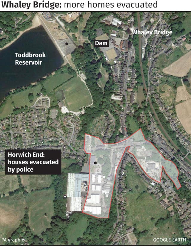 Graphic shows latest area of Whaley Bridge to be evacuated by police