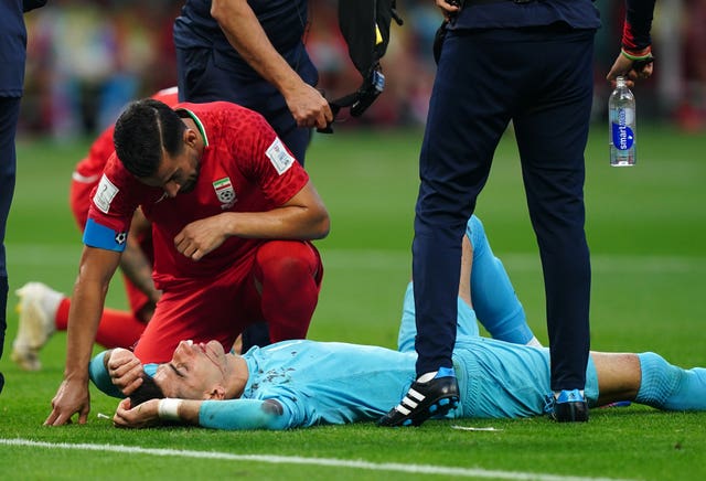 Iran keeper Alireza Beiranvand receives treatment against England