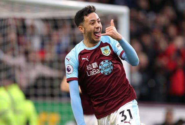 Young Burnley winger Dwight McNeil celebrates after scoring against West Ham