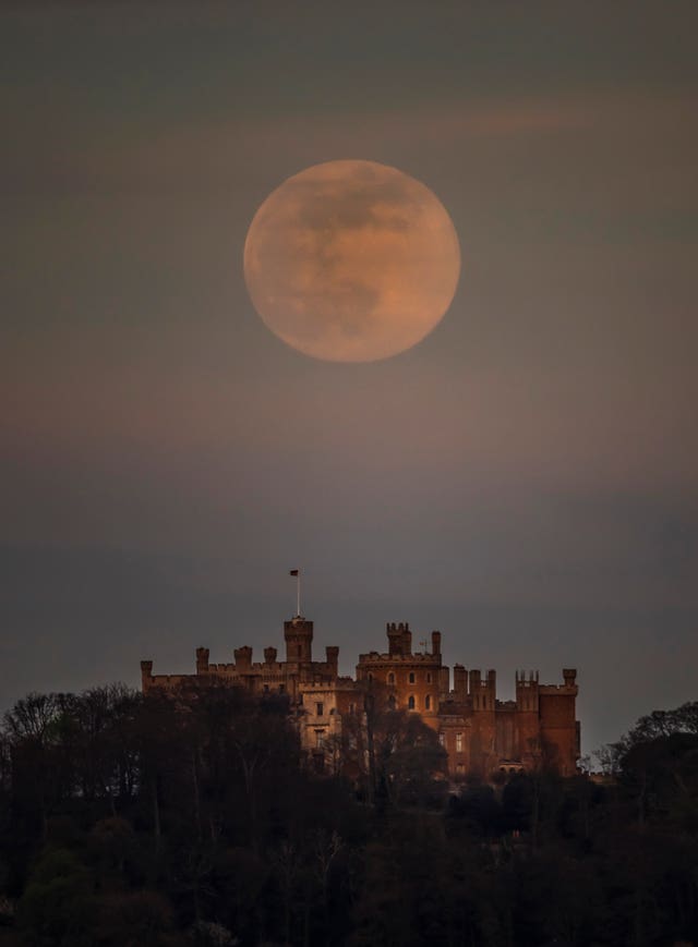 The pink supermoon over Belvoir Castle in Leicestershire