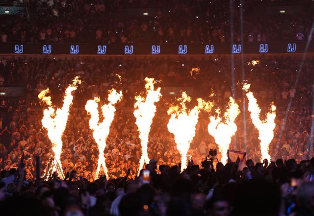 Pyrotechnics are set off at Wembley prior to the Daniel Dubois v Anthony Joshua fight at Wembley