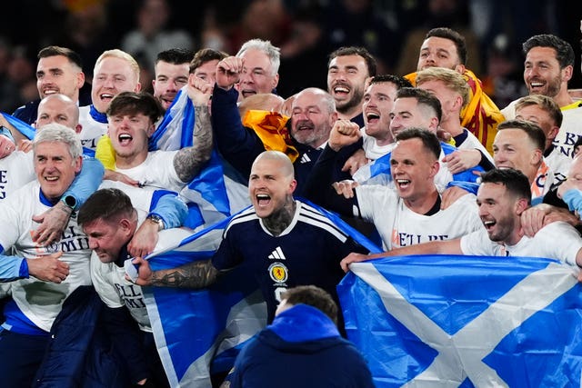 Scotland players celebrate after they qualified for the 2026 World Cup