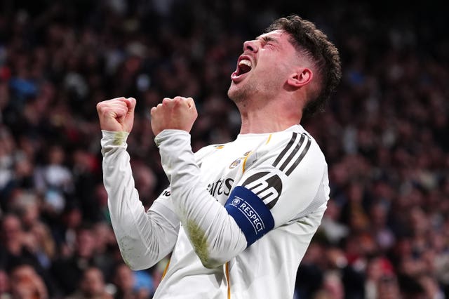 Real Madrid’s Federico Valverde celebrates scoring