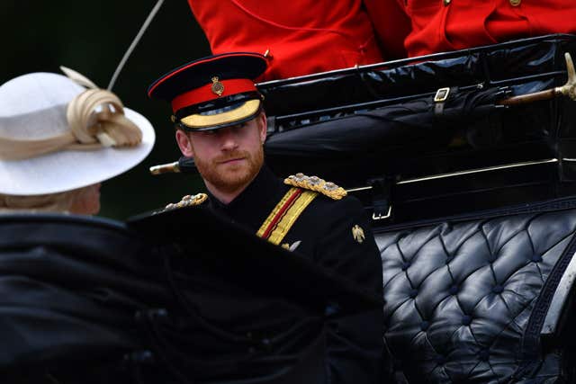 Prince Harry during the Trooping the Colour ceremony at Horse Guards Parade (Sgt Rupert Frere/MoD/Crown Copy/PA)