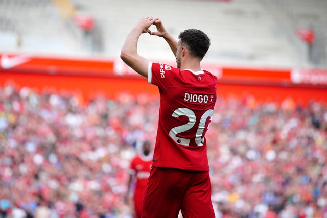 Liverpool’s Diogo Jota celebrates his goal