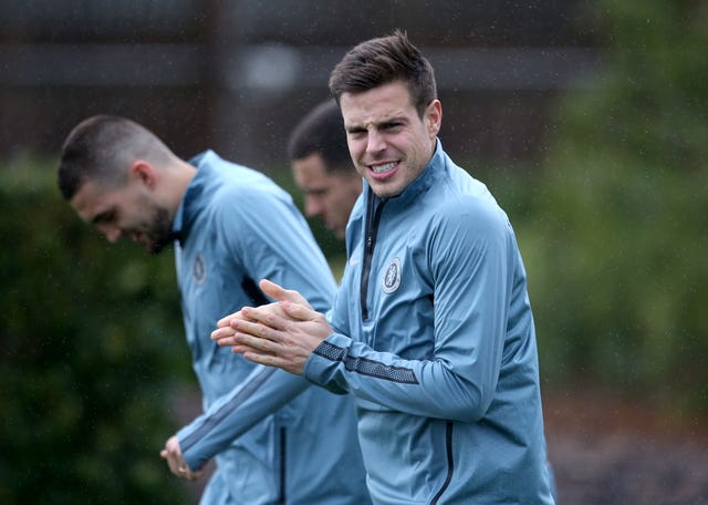 Cesar Azpilicueta and his Chelsea team-mates enjoy themselves in training