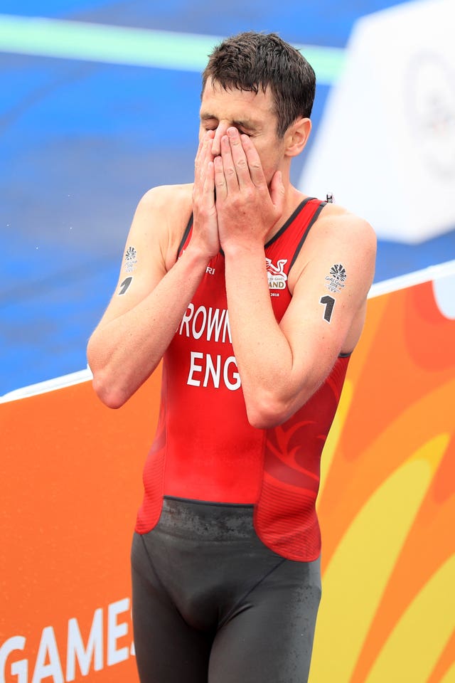 Jonny Brownlee shows his disappointment after finishing seventh in the Commonwealth Games
