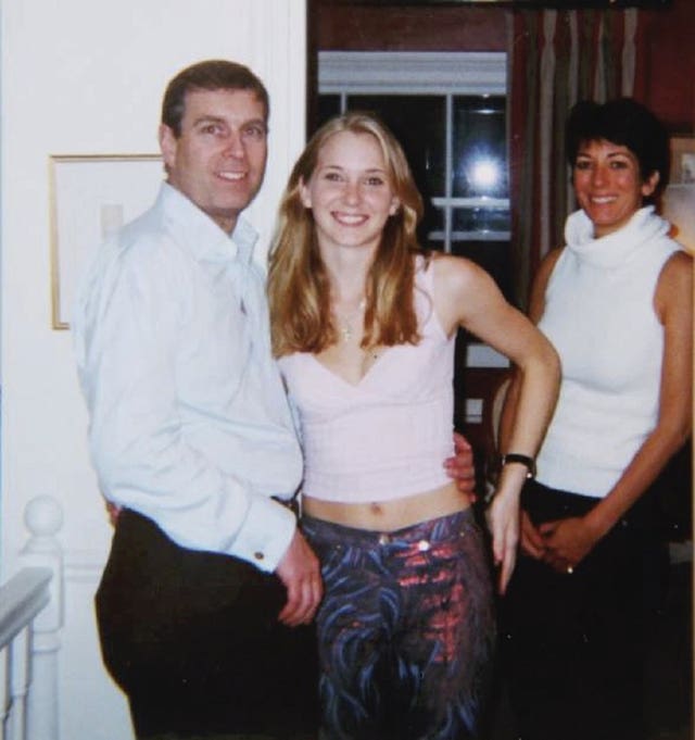 A picture that appears to show Andrew with Virginia Giuffre and Ghislaine Maxwell