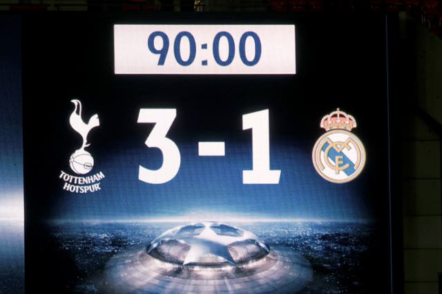 Tottenham beat Real Madrid 3-1 in last season's Champions League match at Wembley (Mike Egerton/PA).