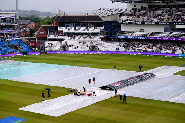 Rain covers on the pitch ahead of day three of the LV= Insurance Ashes Series test match at Headingley, Leeds. 