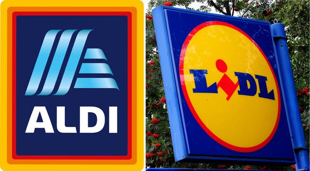 Logos for Aldi, left, and Lidl