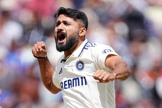 India’s Akash Deep celebrates after taking the wicket of England’s Ollie Pope